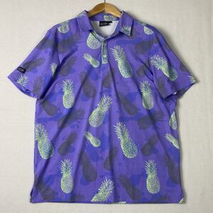 Sunday Swagger Golf Polo Shirt Mens LARGE Pineapple All Over Print Loud Purple